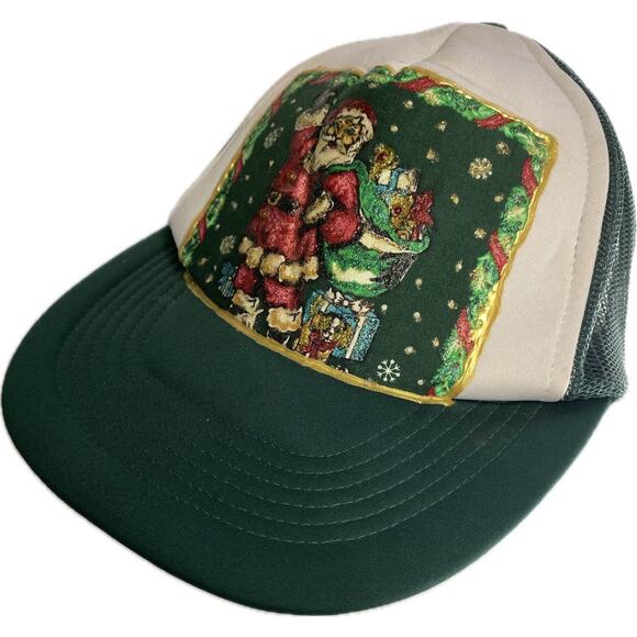 Vintage Snapback Trucker Hat Mesh Tacky Ugly Santa Christmas Supreme Green - Picture 1 of 9